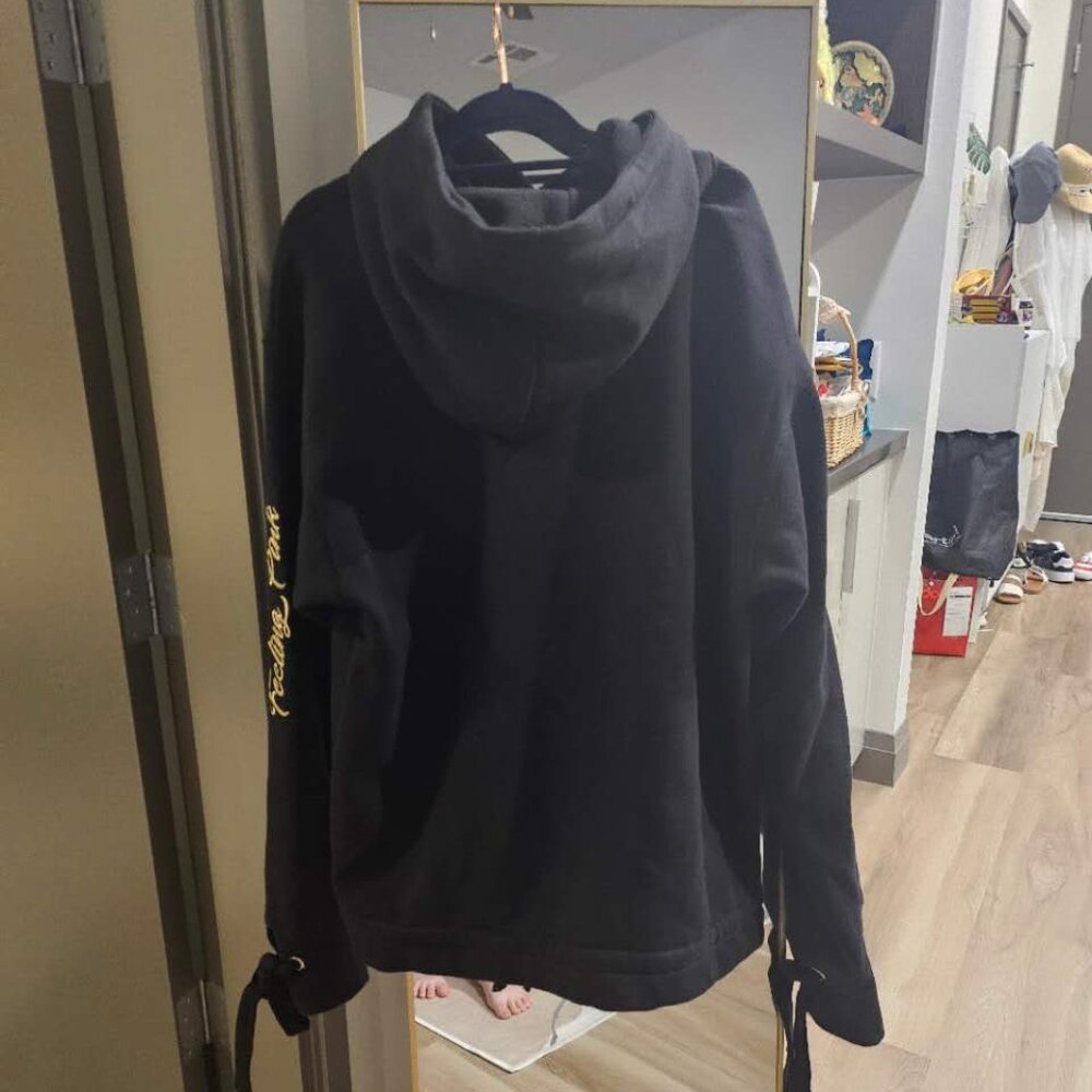 W Concept Korean Oversize [UNISEX] BLACK FEELING PINK HOODIE - Picture 3 of 7